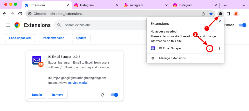 wlw scraper chrome extension install pin